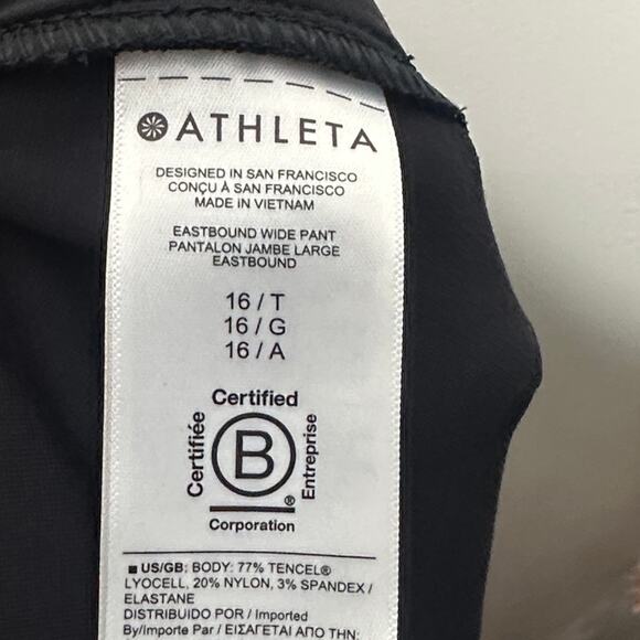 ATHLETA Eastbound Wide Leg Pant Black Sz 16 Tall $119 {DD54} - Picture 5 of 5